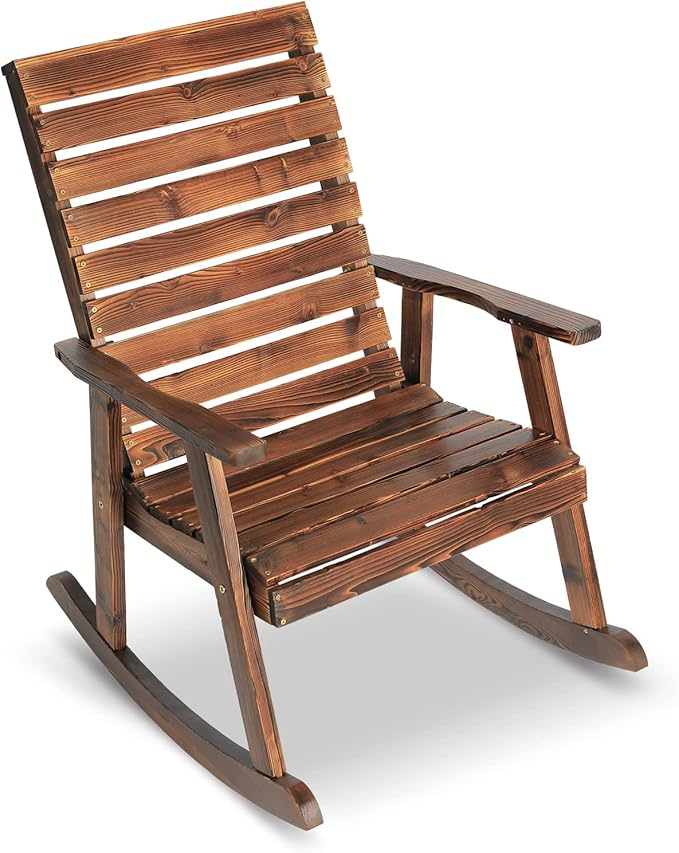 Outdoor Wood Rocking Chair, Porch Rocking Chair Wooden Rustic High Back Rocker for Indoor, Backyard, Patio, Natural