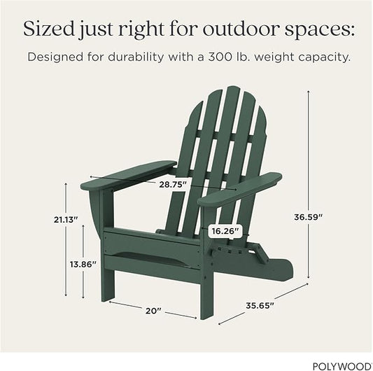 POLYWOOD AD5030GR Classic Folding Adirondack Chair, 38.5" x 31.25" x 33.5", Green