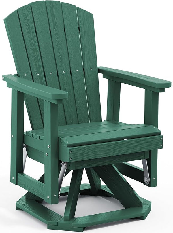 SERWALL Adirondack Swivel Glider, HDPE Glider for Outdoor, All-Weather Glider Rocking Chair for Porch, Balcony, Green - Photo 1
