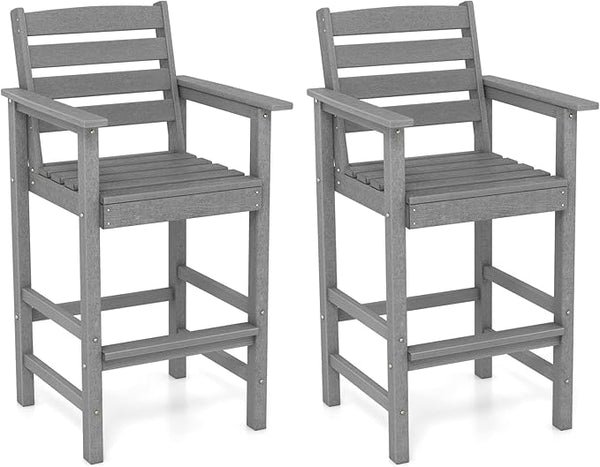 Giantex 29” Bar Stools Set of 2, HDPE Barstools w/Back, Armrests & Footrests, Max Load 330Lbs, Counter Height Bar Stools - Photo 1