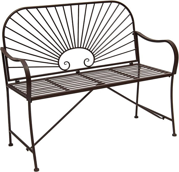 XBrand 44" L Iron Sun-Patterned Seat for Two, Patio & Porch Furniture for Park, Yard, Lawn, Balcony, Backyard – Brown - Photo 1