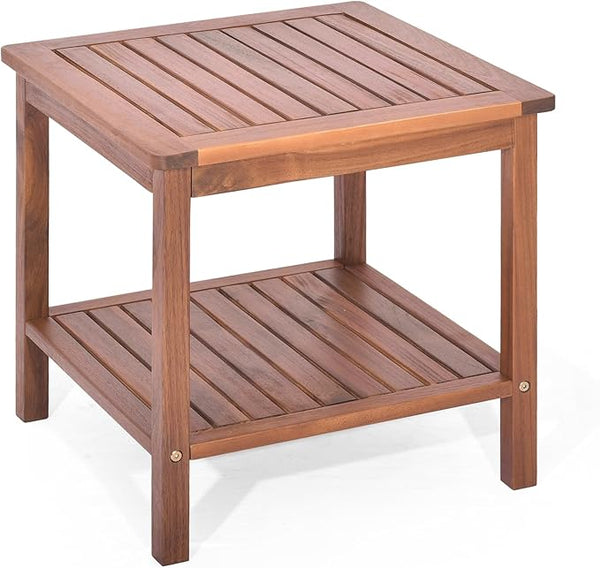 RELAX4LIFE Adirondack Outdoor Side Table - 2-Tier Acacia Wood Square End Tables w/Slatted Tabletop & Shelf for Garden - Photo 1