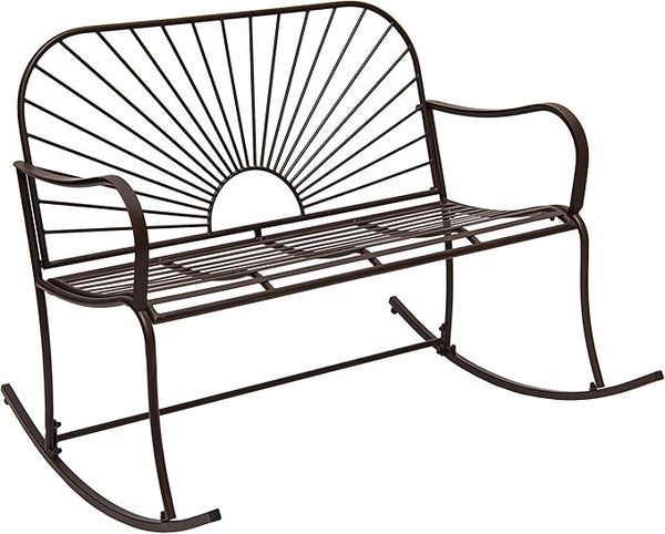 XBrand 44.5" L Iron Sun-Patterned Seat for Two Indoor/Outdoor Rocking Glider Bench, Durable Patio Glider Bench, Brown - Photo 1