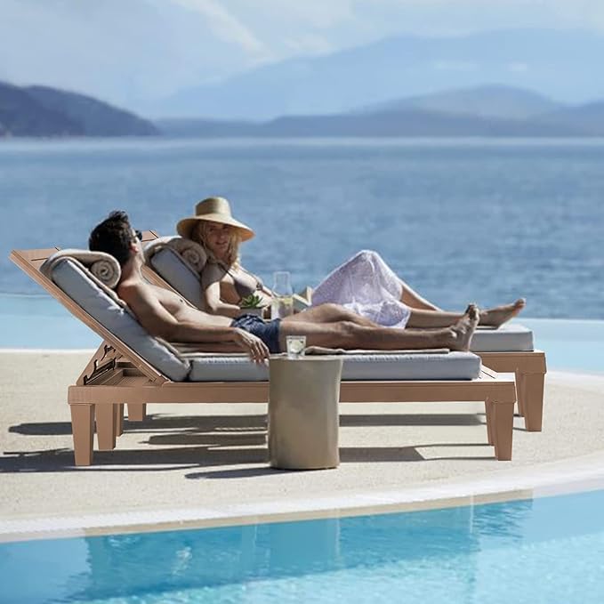 HOOYEAH Outdoor Chaise Lounge 4PCS, Adjustable Pool Lounge Chair with 5 Positions Backrest, Waterproof Sun Loungers, Durable Chair for Pool Beach Patio Garden Deck Sunbathing,Grey