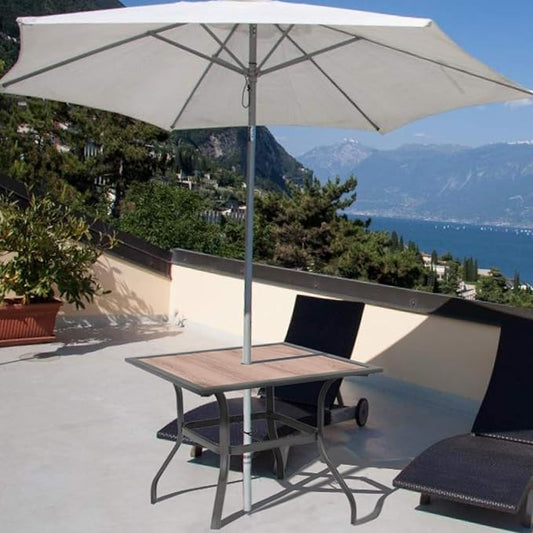 Sophia & William Square Patio Dining Table with 1.57" Umbrella Hole, Outdoor Table with Imitation Wood Tabletop and Brown Metal Steel Frame, for Lawn Garden Backyard, L37 X W37 X H28