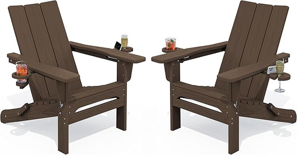SERWALL Modern Adirondack Chairs Set of 2, Folding Adirondack Chair with Cup Holders - Photo 1