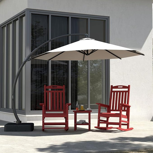 Classic Outdoor Rocking Chair Set with Side Table & 11FT Cantilever Umbrella, 4-Piece HDPE Rocking Lawn Chairs - Photo 1