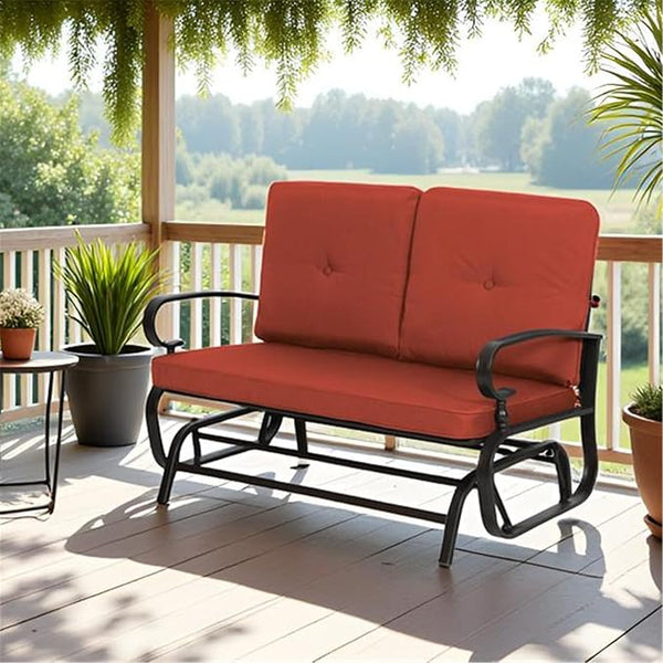 SUNCROWN Outdoor Swing Glider Chair, Patio 2 Seats Loveseat Rocking Chair with Cushions, Steel Frame Furniture-Red - Photo 1