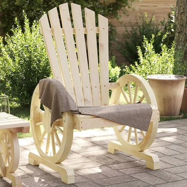 Solid Fir Wood Adirondack Chair for Patio Outdoor Seating Furniture with Ergonomic Design and Wagon-Wheel Armrests - Photo 1