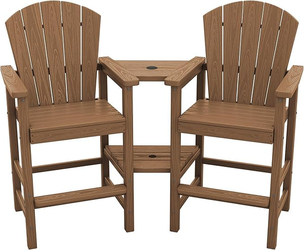 SERWALL Tall Adirondack Chairs Set of 2 with Double Layer Connecting Tray, HDPE Bar Height Outdoor Chairs - Photo 1