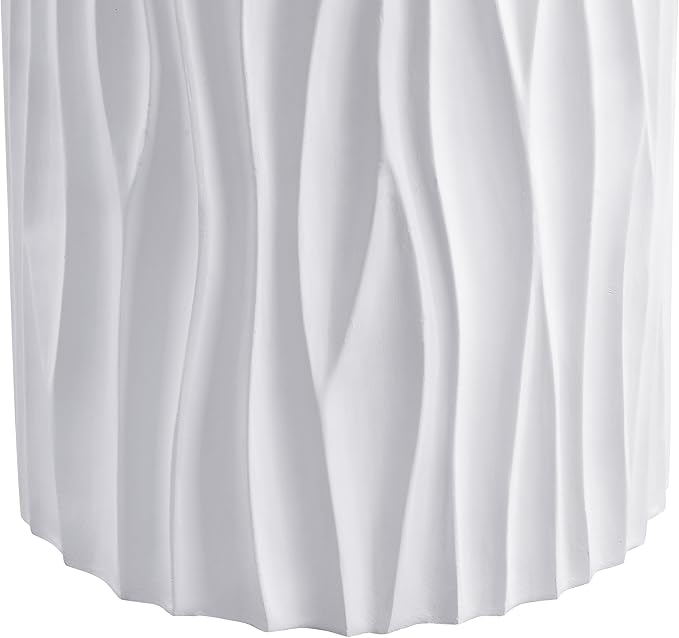 Christopher Knight Home Polaris Modern Outdoor Fluted Side Table, Round MGO Patio End Table, Lightweight Concrete Coffee Table, Garden Stool, Accent Table for Garden Balcony Poolside, White