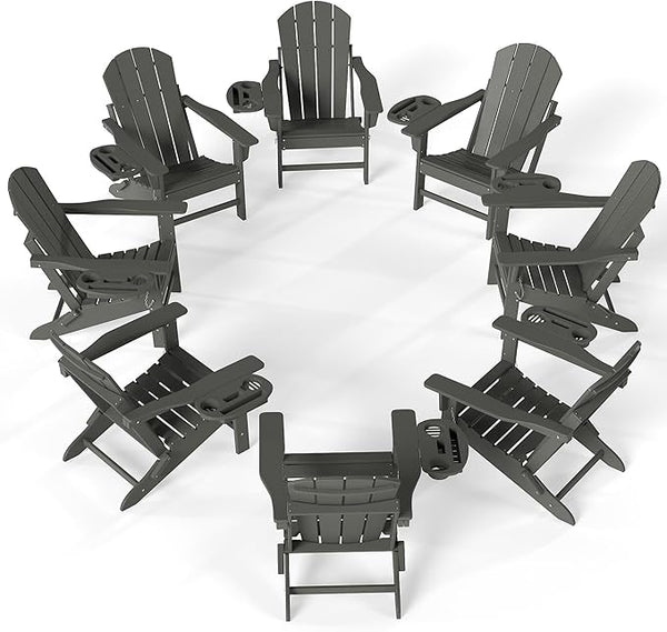 FOOWIN Folding Adirondack Chair Set of 8, HDPE Adirondack Chairs with Cup Holder - Photo 1