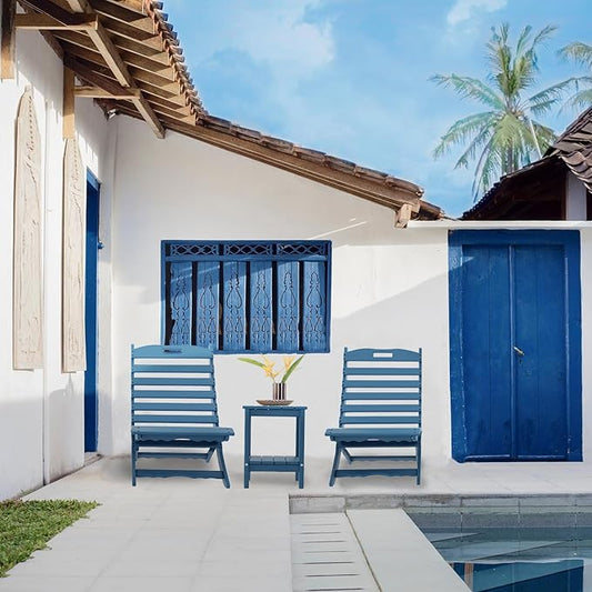 IVY&LANE Portable Xavier-Chairs Set of 2 | Folding-Adirondack-Chair | Wave | HDPE Plastic | Blue | All-Weather Resistant | for Outdoor Fire-Pit Patio Lawn Beach Poolside