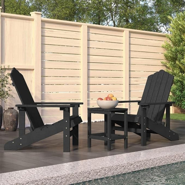 Garden Adirondack Chairs and Table Set 4 Pieces Anthracite High Density Polyethylene HDPE Steel Frame Outdoor Furniture - Photo 1
