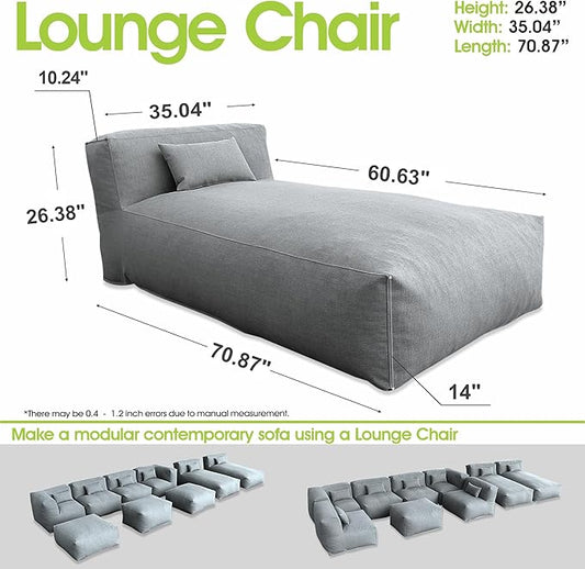 Bean Bag Chaise Lounge Chair Outdoor, Water Resistant Floor Lounge Chairs Foam Filled for Pool & Outside, Patio Day Bed Modern Furniture Set, Comfy Lazy Sofa Couch Bean Bag, Dark Gray