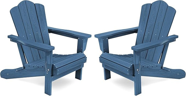 KINGYES Folding Adirondack Chair Set of 2, HDPE All-Weather Adirondack Chair, Navy - Photo 1