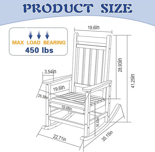 Outdoor Rocking Chair for Adults, High Back Patio Rocking Chair, HDPE All Weather Resistant Porch Rocker for Lawn, Porch, Backyard, Indoor and Garden (Navy Blue)