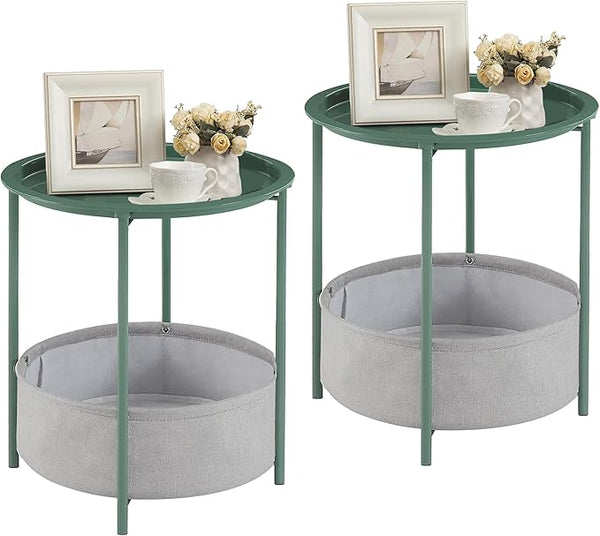 VECELO Round Side/End Table with Fabric Storage Basket,Metal Anti-Rust and Waterproof Small Bedside Nightstand with - Photo 1
