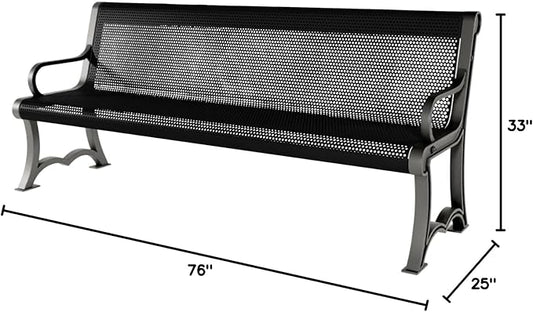 COATEDOUTDOORFURNITURE Coated Outdoor Furniture Heavy-Duty Outdoor Bench Thermoplastic Coated, Punched Steel, Commercial-Grade Garden Bench, Made in America (Portable with Back, 6 Ft, Textured Black)