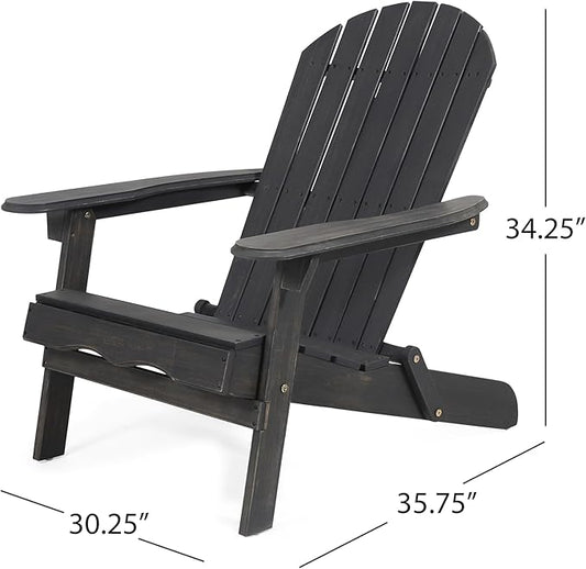 Benjara Libo Outdoor Adirondack Chair- Gray Acacia Wood Frame- Slat Panels