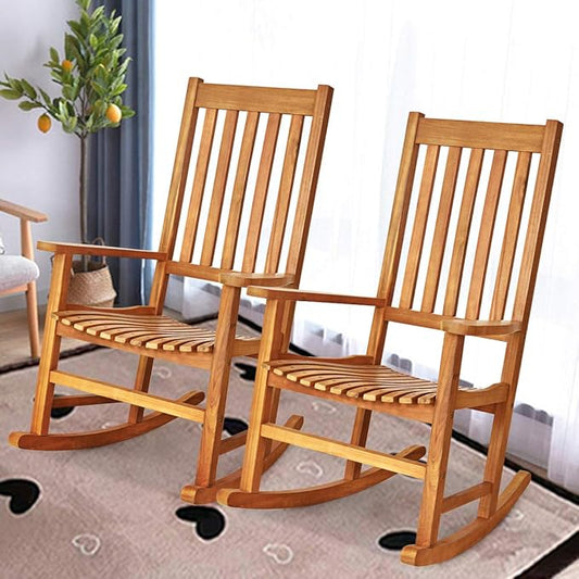 Giantex Rocking Chair Acacia Wood Frame, Porch Rocker Outdoor& Indoor for Garden, Lawn, Balcony, Backyard and Patio Porch Rocker (2, Natural)