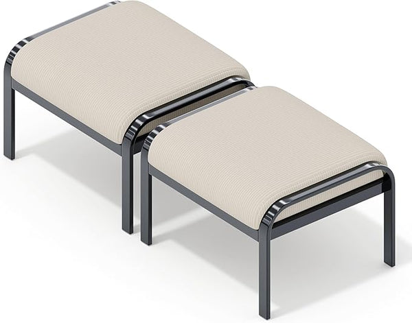 HOMREST Metal Outdoor Ottoman, 2-Piece Aluminum Footstool w/Removable Cushion - Photo 1