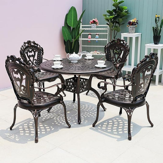 Outdoor Dining Chair Cast Aluminum Patio Chairs Set of 2 All-Weather Patio Dining Chair with Adjustable Feet for Backyard Garden (Alicia Chair)