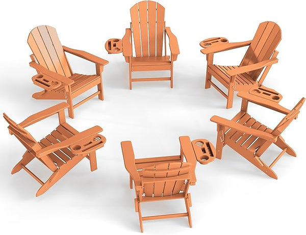 Adirondack Chair Set of 6, HDPE Folding Adirondack Chair with Multifunctional Cup Holder - Photo 1