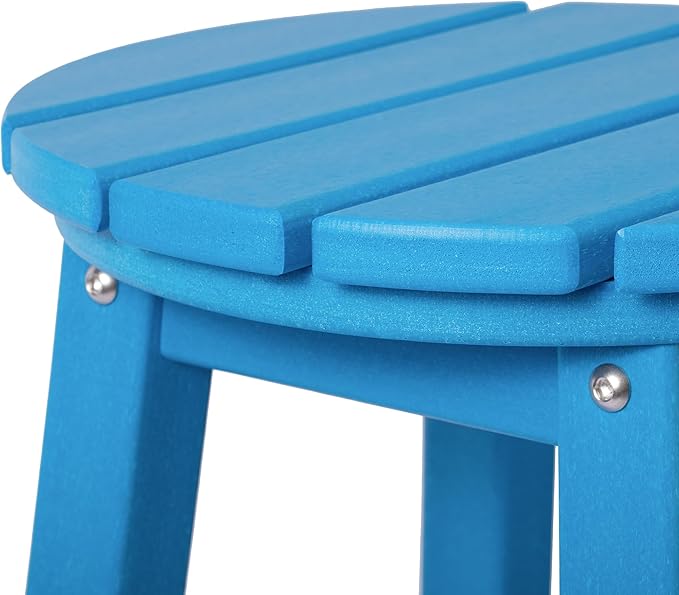 Costaelm 24" Height Outdoor Bar Stools, All-Weather Bar Stools, Adirondack Poly Patio Round Bar Stool for Patio, Deck, Kitchen Counter and Garden, Pacific Blue