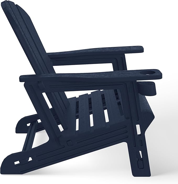 Costaelm Cayman Hardware-Free Assembly Outdoor Patio HDPE Poly Plastic Adirondack Chair with Cup Holder (Set of 2), Navy Blue