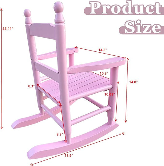 Toddler Rocking Chair for Kids Age 2-5, Hardwood Porch Rocker with Back Support & Armrest for Small Spaces Living Room Outdoor Garden, Easy Assembly (Light Pink)