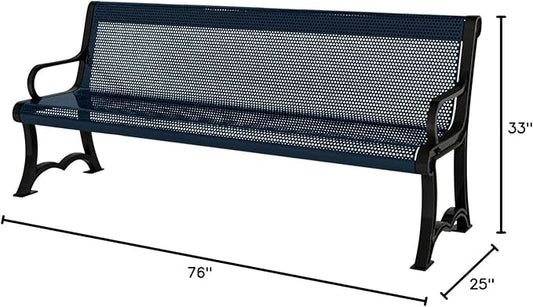 COATEDOUTDOORFURNITURE Coated Outdoor Furniture Heavy-Duty Outdoor Bench Thermoplastic Coated, Punched Steel, Commercial-Grade Garden Bench, Made in America (Portable with Back, 4 Ft, Dark Blue)