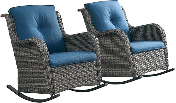 Rilyson Patio Chairs Outdoor Rocking Chair - 2 Piece Wicker Rattan Rocker Chairs Set with High Back and Deep Seating - Photo 1