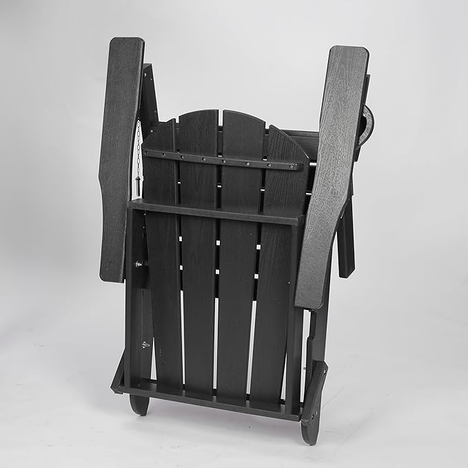 HDPE Folding Adirondack Chair with Dual Cup Holder - Composite Adirondack Chair with Wood Texture- Black