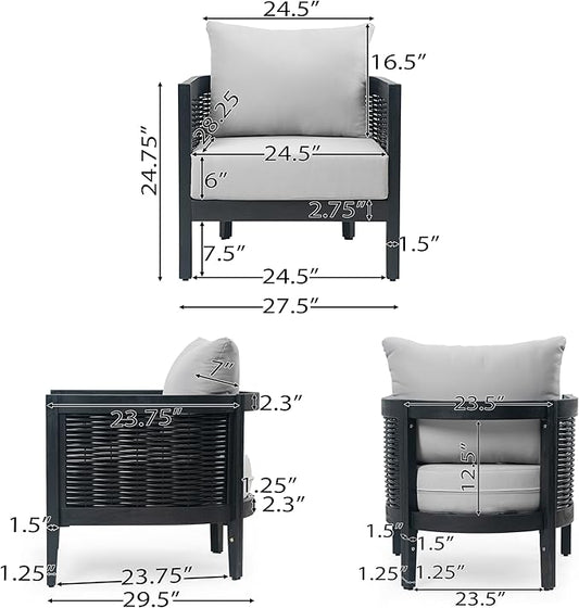 Merax Single Outdoor Acacia Wood Wicker Club Chair with Cushion,Patio Furniture Conversation Seat for Garden