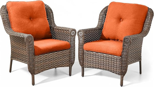 Patio Wicker Chairs Outdoor Furniture Chair - Set of 2 Outside All Weather Lawn Dining Brown Rattan Armchair with High - Photo 1