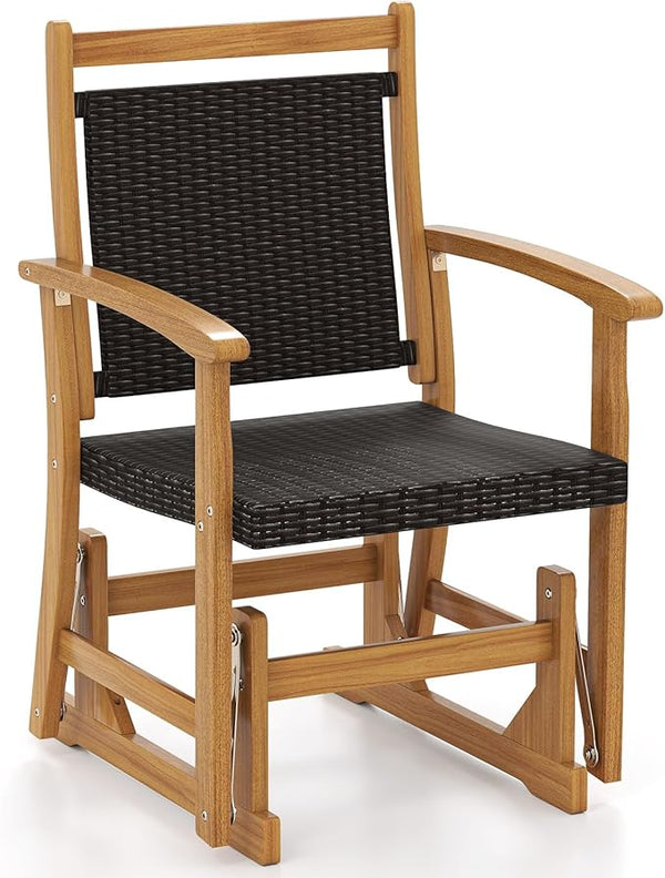 Tangkula Patio Rattan Glider Chair, Swing Gliding Rocker w/Acacia Wood Frame & Wicker Seat Back - Photo 1