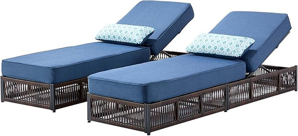 Luxury Outdoor Chaise Lounges with 5 Inch Thickened Cushions - Set of 2 High Back Brown Wicker Patio Recliners Rattan - Photo 1