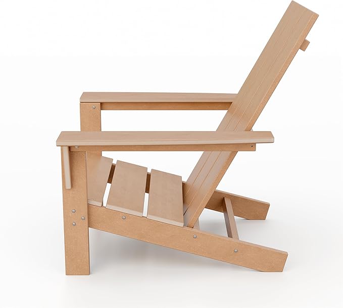 ALAULM 3-Piece Adirondack Chair Set with Table,HDPE All-Weather Resistant,Heavy Duty Wooden Textured Finish Outdoor Chair for Patio,Garden,Poolside-Beige