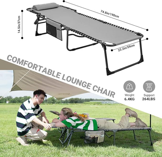 KingCamp Folding Outside Patio Lounge Chair Adjustable 5-Position Adults Reclining Folding Chaise with Pillow, for Patio, Pool, Beach, Sunbathing, Deck, Lawn,1 Pack,Grey, 4.8" x 23.2" x 14.5"