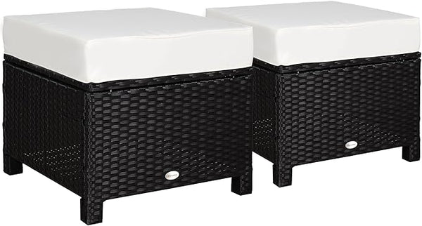 Outsunny 2 Piece 20" Patio Wicker Ottoman with Thick Padded Cushion, Multipurpose Outdoor PE Rattan Footrest - Photo 1
