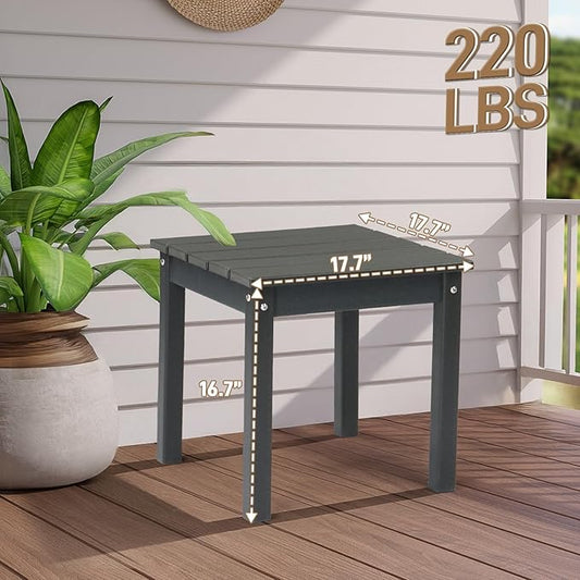 Outvita Adirondack Side Table, 18 Inch Square Outdoor End Table, HDPE Weather Resistant Coffee Table for Patio Balcony Deck Garden, Gray