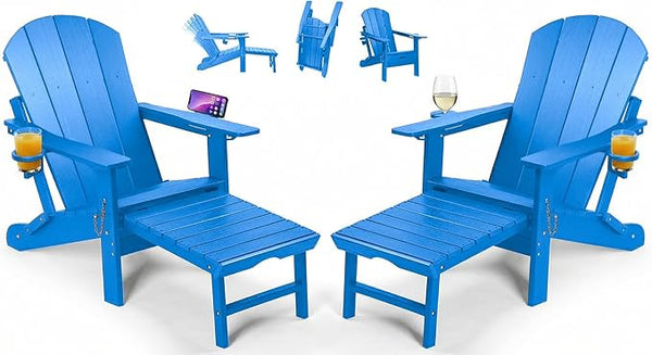 PASAMIC Folding Adirondack Chairs Set of 2 with Retractable Ottoman, 5-Position Adjustable Backrest - Photo 1