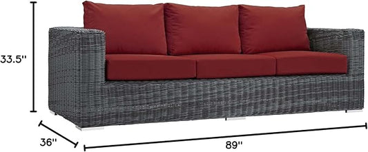 Modway Summon Wicker Rattan Outdoor Patio Sunbrella Sofa in Canvas Red