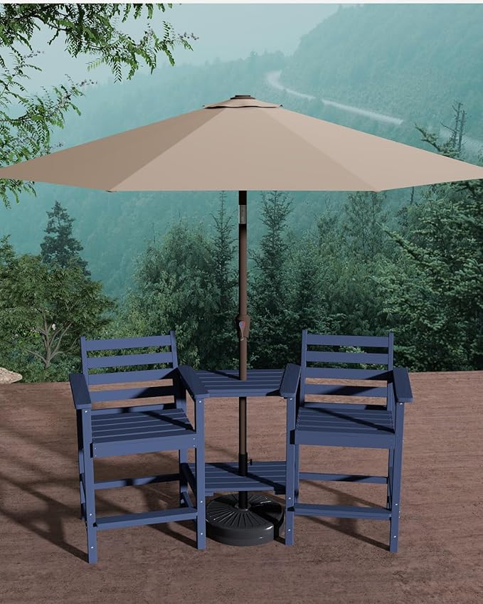Tall HDPE Adirondack Bar Chairs Set of 2, Outdoor Balcony Bar-Height Chairs with Extra-Large Side Trays & 2" Umbrella Hole, All-Weather Patio Stools for Porch, Deck, Garden (Navy Blue, 2chair)