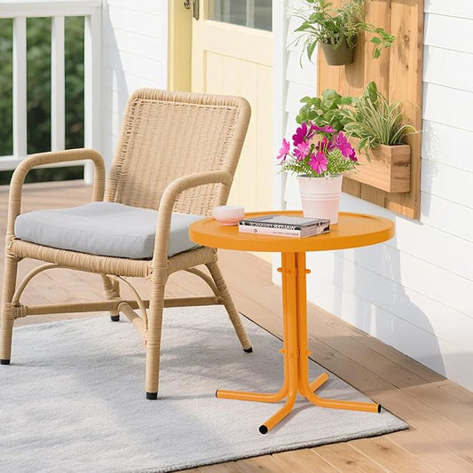 VINGLI Outdoor Side Table, Round Metal Patio Side Table End Table for Garden, Balcony, Porch and Living Room (Tangerine)
