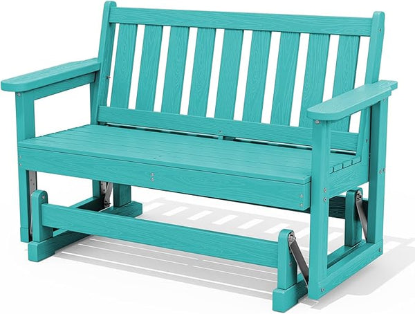 SERWALL 2 Person Patio Glider Bench, HDPE Material Weather-Resistant Swinging Bench for Outdoor Porch Garden, Aruba - Photo 1