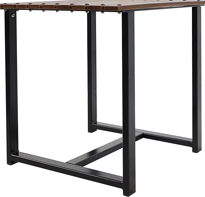 Sunnydaze European Chestnut Wooden Adirondack Side Table - Square Outdoor End Table for Patio with Steel Frame - 20-Inch - Brown