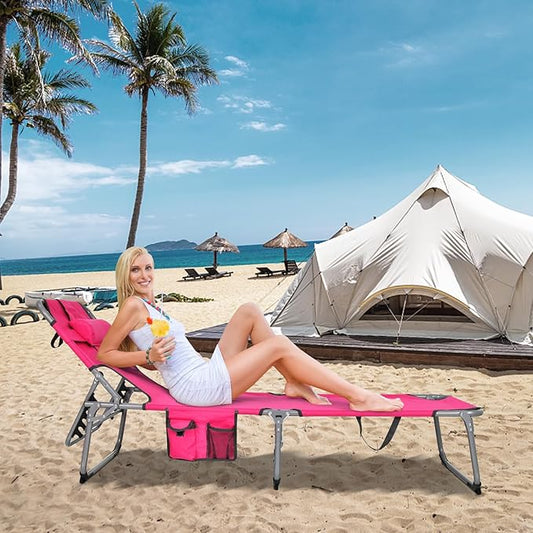 Tangkula Tanning Chair with Face Hole, Patio Folding Adjustable Reclining Beach Sunbathing Lounge Chair with Side Pocket, Portable Face Down Chaise Lounge for Outdoor Backyard Poolside (1)