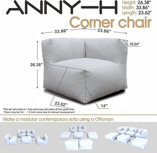 Dineli Modern Coner Chair Arm-Rest Chair Outdoor Furniture Comfy Patio Couch Sofa Outdoor Bean Bag Chair Creating a Unique Patio Garden Modular Contemporary Sofa, Lazy Sofa for Outside (Light Gray)